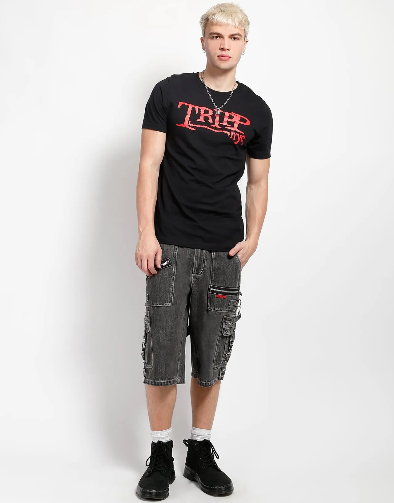 Relaxed Fit Design PUNK SHORT BLACK DENIM