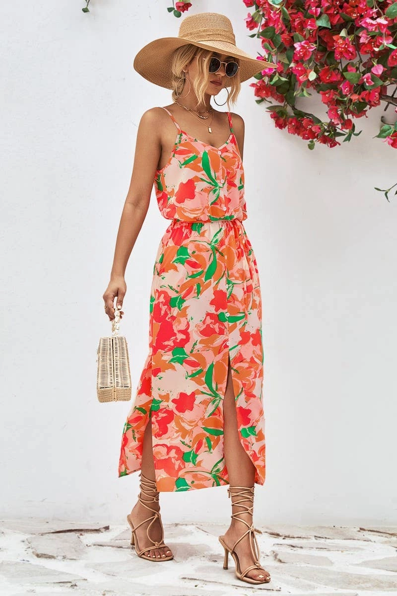 Effortless Touch Soft and Stylish CONDOLE BELT PRINTING SPLIT DRESS_CWDSD2621