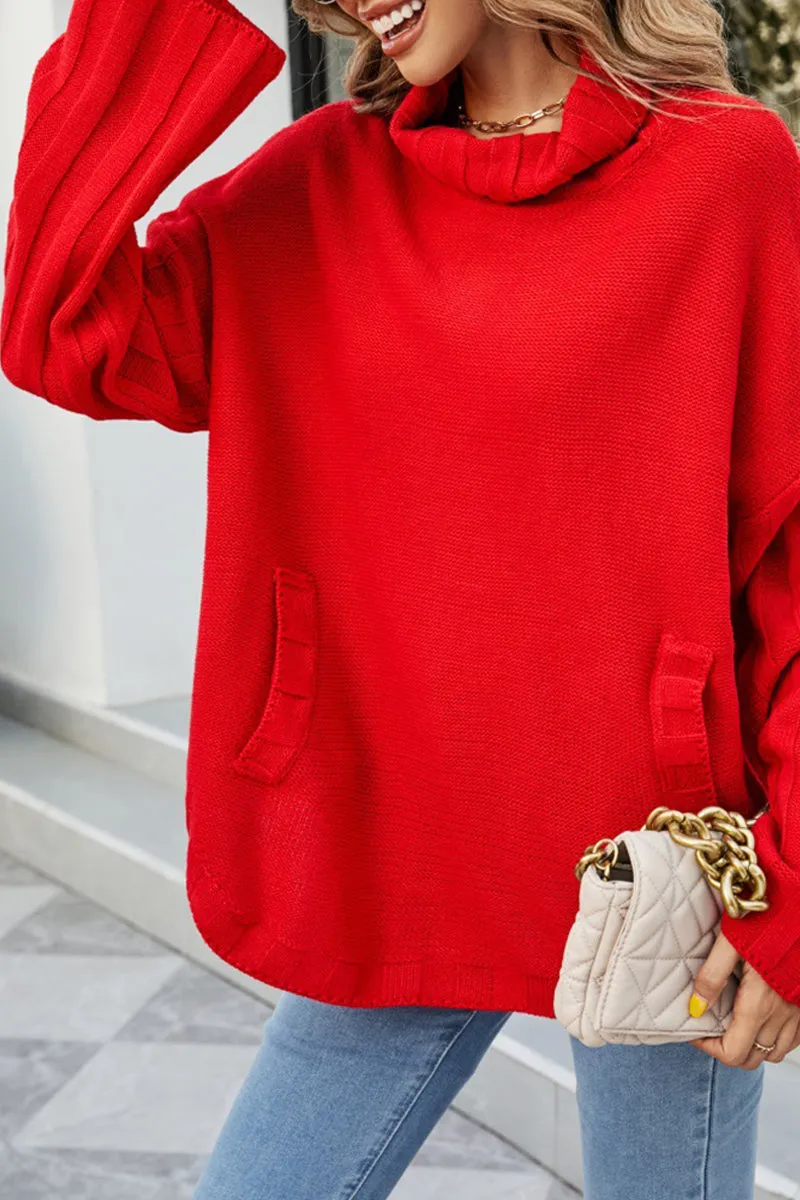 Comfy Knit Look WOMENS LOOSE OVERSIZE HIGH NECK SWEATER