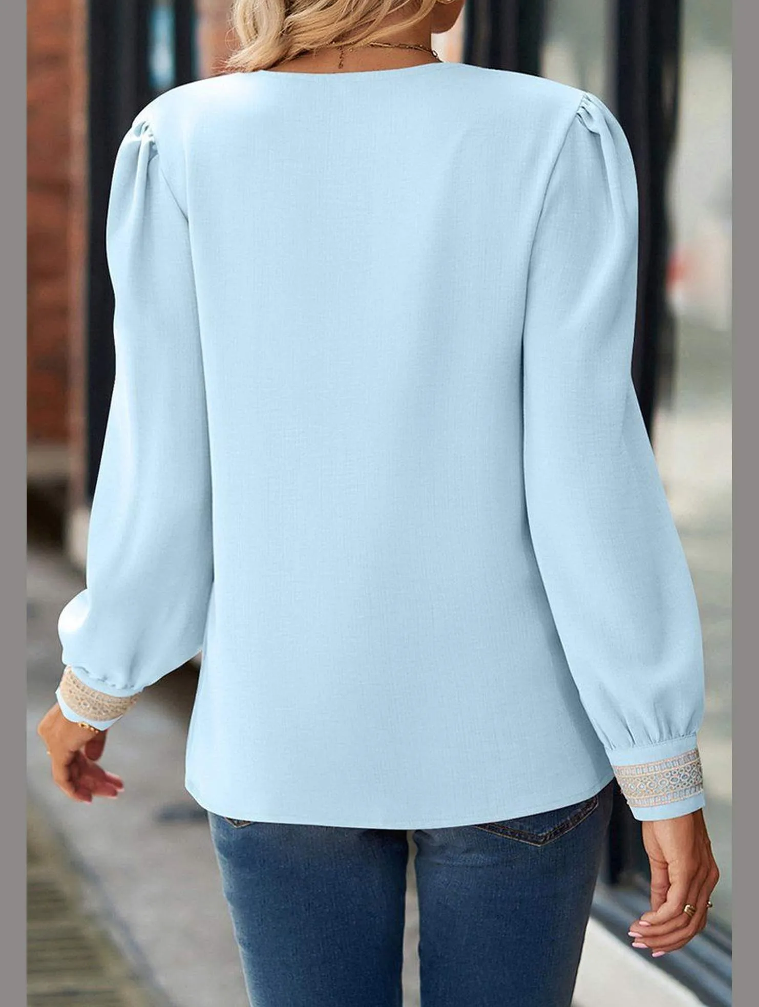 MinimalistAesthetic WOMEN GUIPURE NECK AND CUFF DAILY BLOUSE