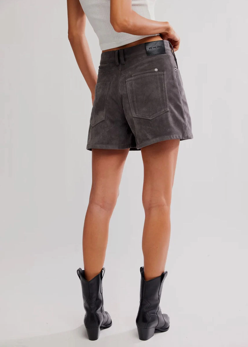 Flat waistband Tippi Vegan Suede Shorts - Dark Grey