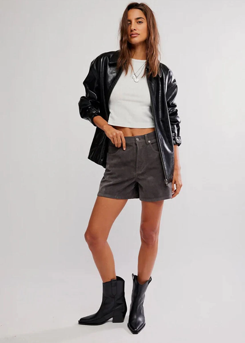 SlimFit Tippi Vegan Suede Shorts - Dark Grey