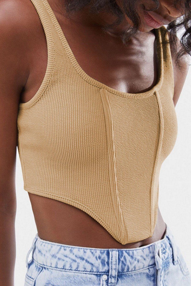 WOMEN SEXY DEEP U NECK CROP TANK TOP Compression Gradient