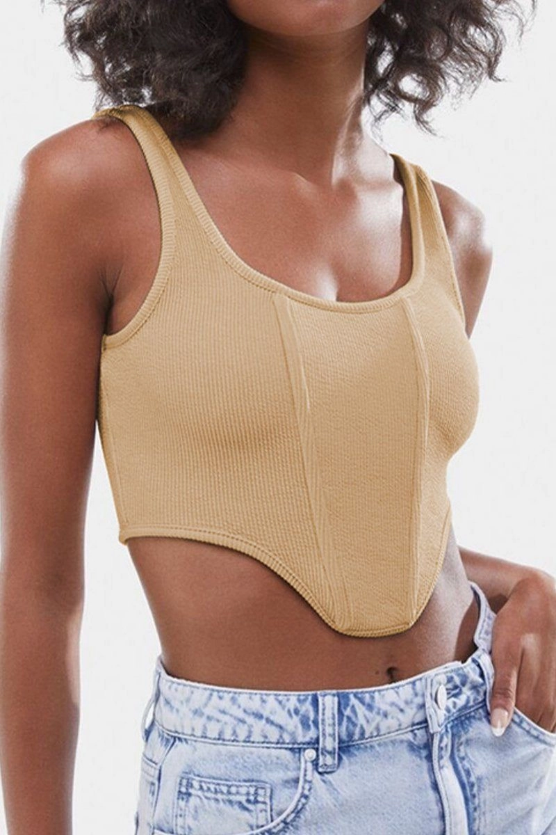 WOMEN SEXY DEEP U NECK CROP TANK TOP Minimal Fashion Chilly Style