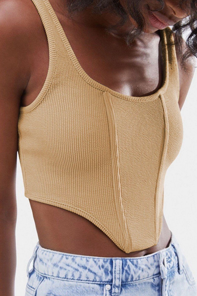 Non Restrictive Silhouette WOMEN SEXY DEEP U NECK CROP TANK TOP