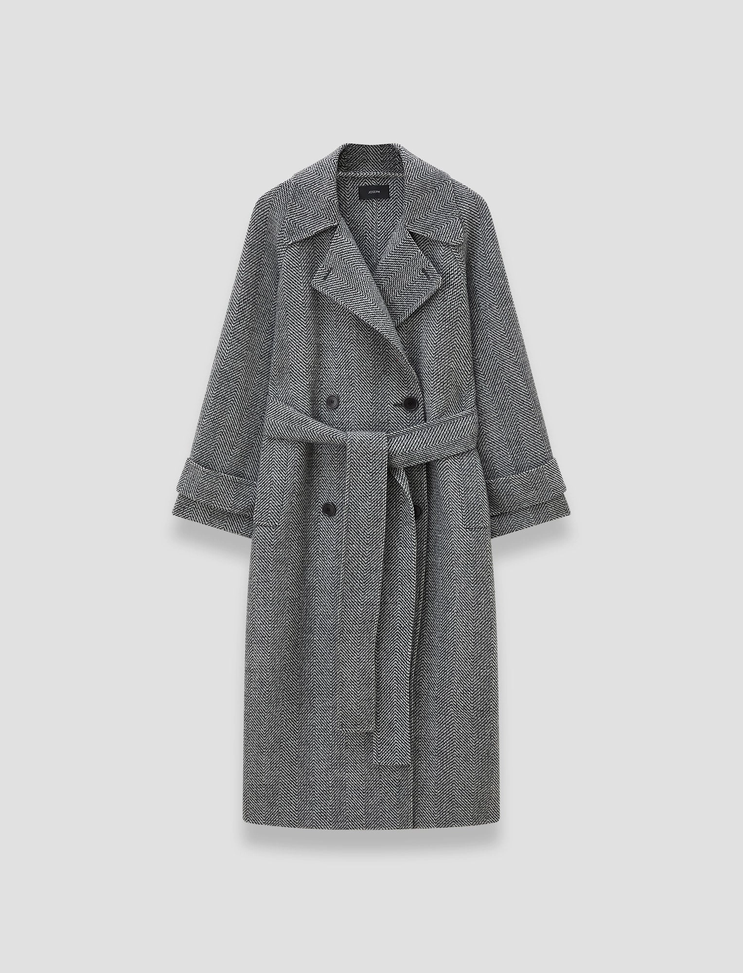 Navarre Linear Double Face Wool Coat Belted Waist Cozy Street Style