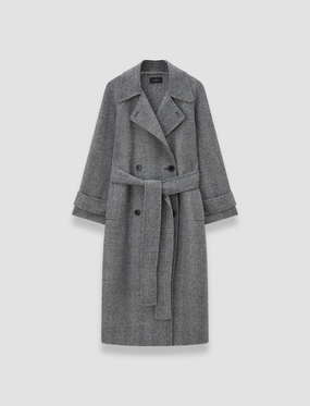 Navarre Linear Double Face Wool Coat Belted Waist Cozy Street Style