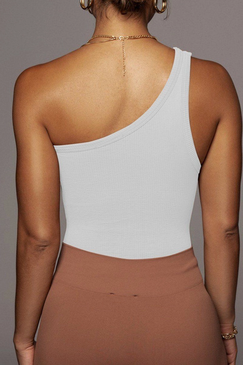 ONE SHOULDER SLEEVELESS SEXY CROP TANK TOP VintageWashEffect Classic Cut