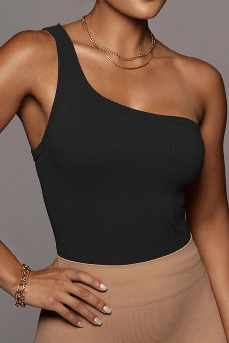 ONE SHOULDER SLEEVELESS SEXY CROP TANK TOP Soft Dry