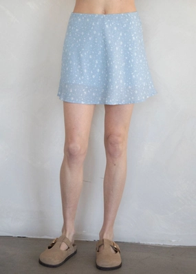 Morgane Floral Mini Skirt - Dusty Blue OrganicCotton