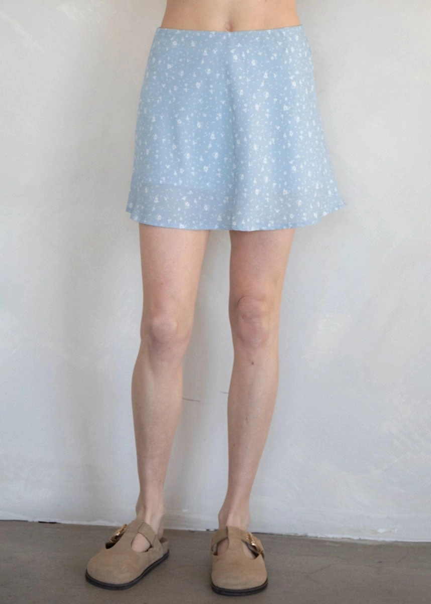Morgane Floral Mini Skirt - Dusty Blue OrganicCotton