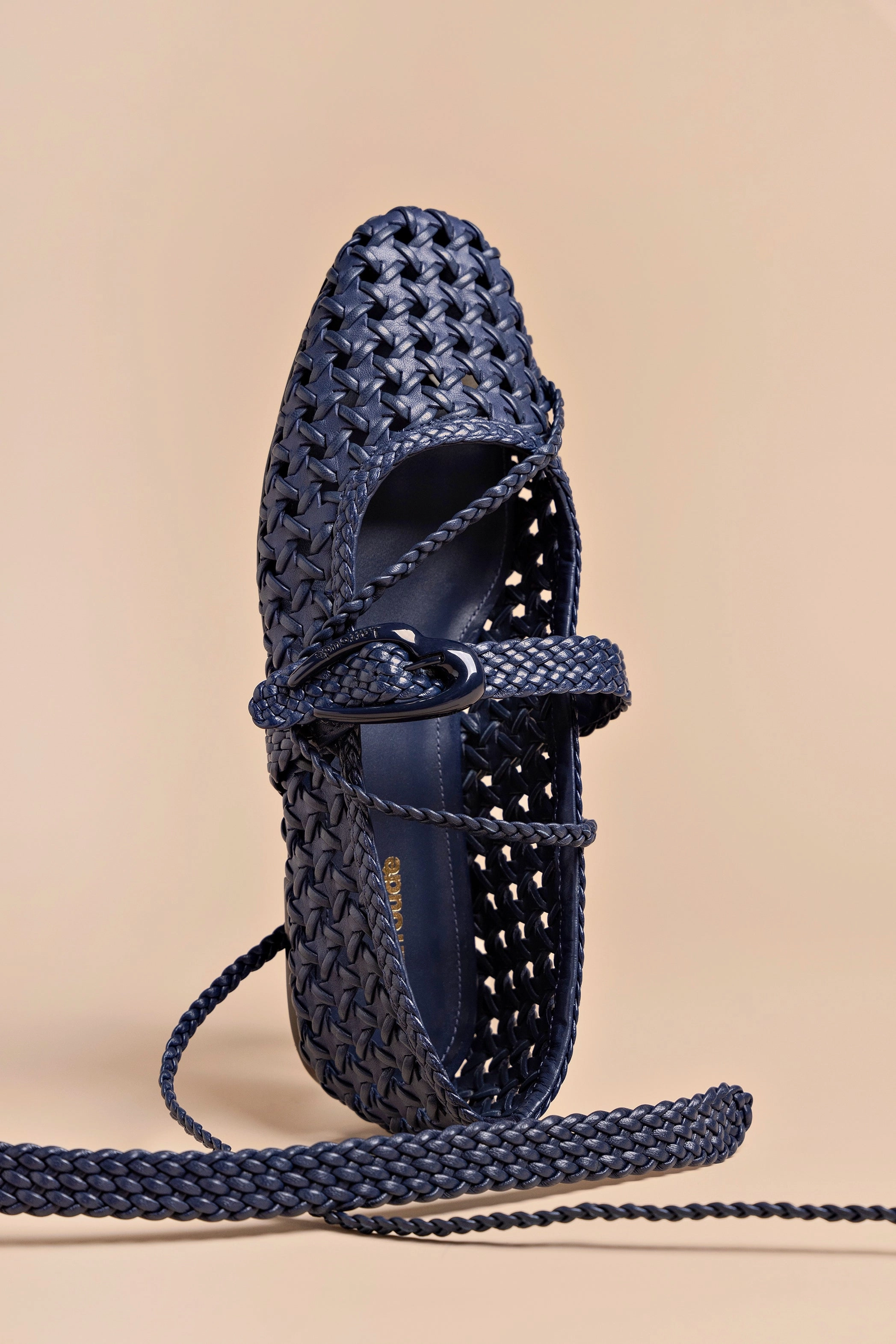 Verona New Macrame Ballet Flat In Navy Leather Peak Mood Cliff Glow