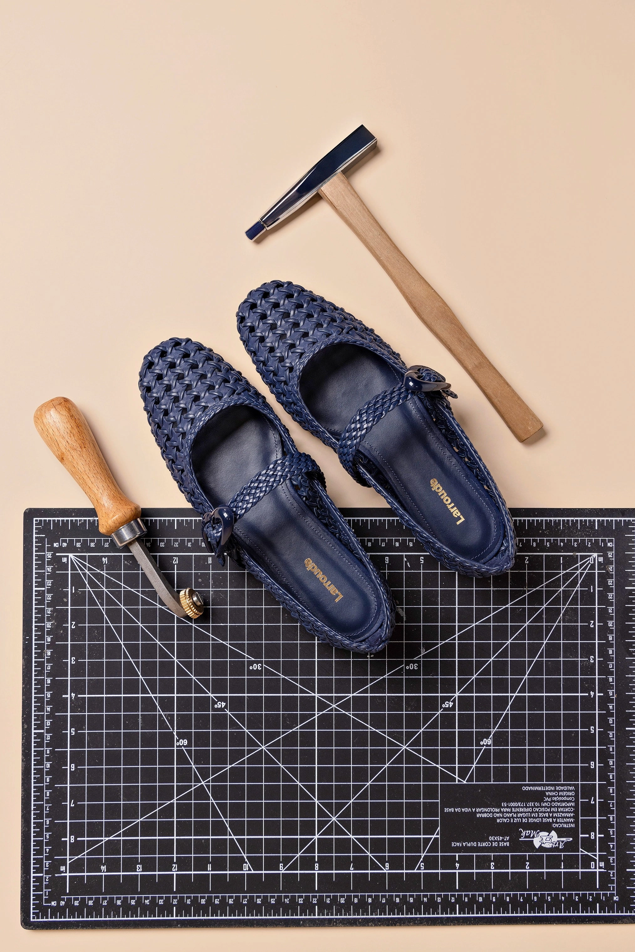 Verona New Macrame Ballet Flat In Navy Leather Simple Style Frost Cool