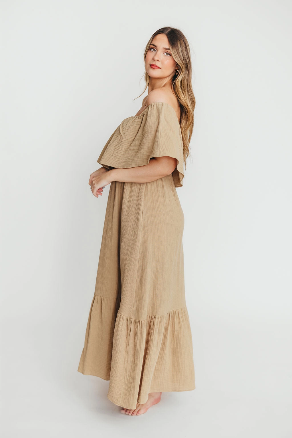 Josie 100% Cotton Maxi Dress in Khaki DeepPocketStyle Stylish and Comfortable