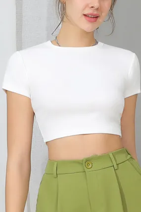 ROUND CREW NECK SHORT SLEEVE CROP TOP MultipanelLayout Elasticated Trim