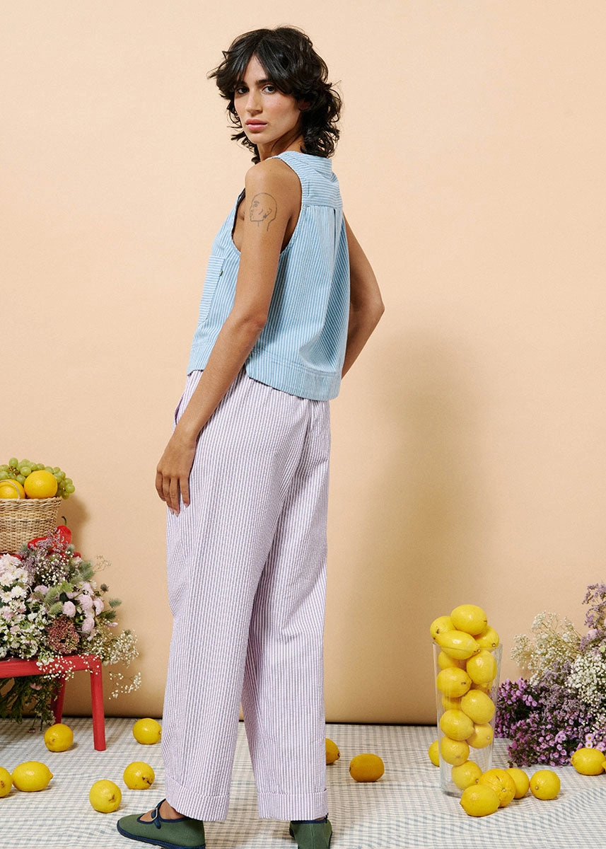 Anti Static Cloth Blend VentilatedBackPanel Colza Striped Vest - Bleu Clair