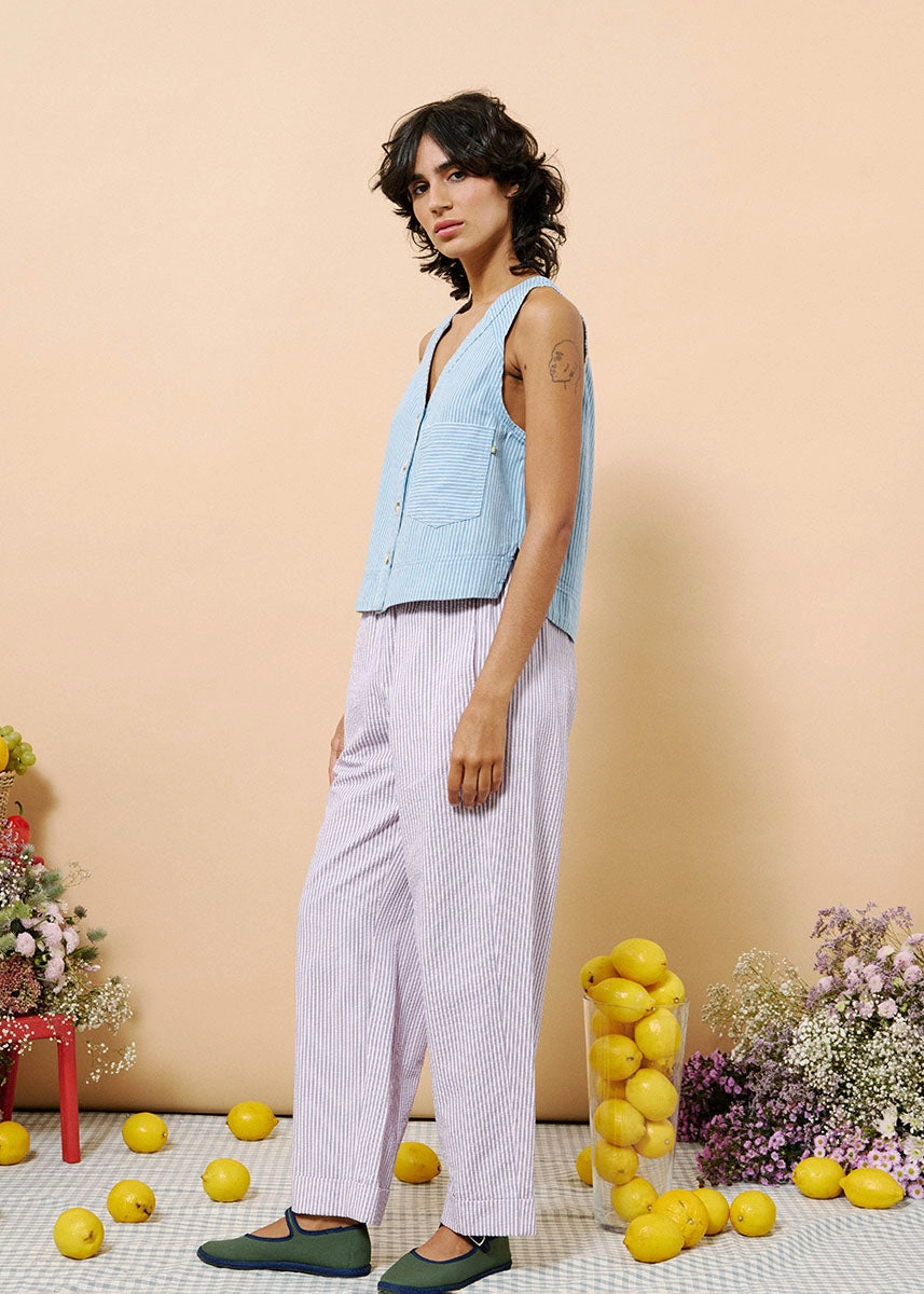 Reinforced Shoulder WrinkleResistantTextile Colza Striped Vest - Bleu Clair