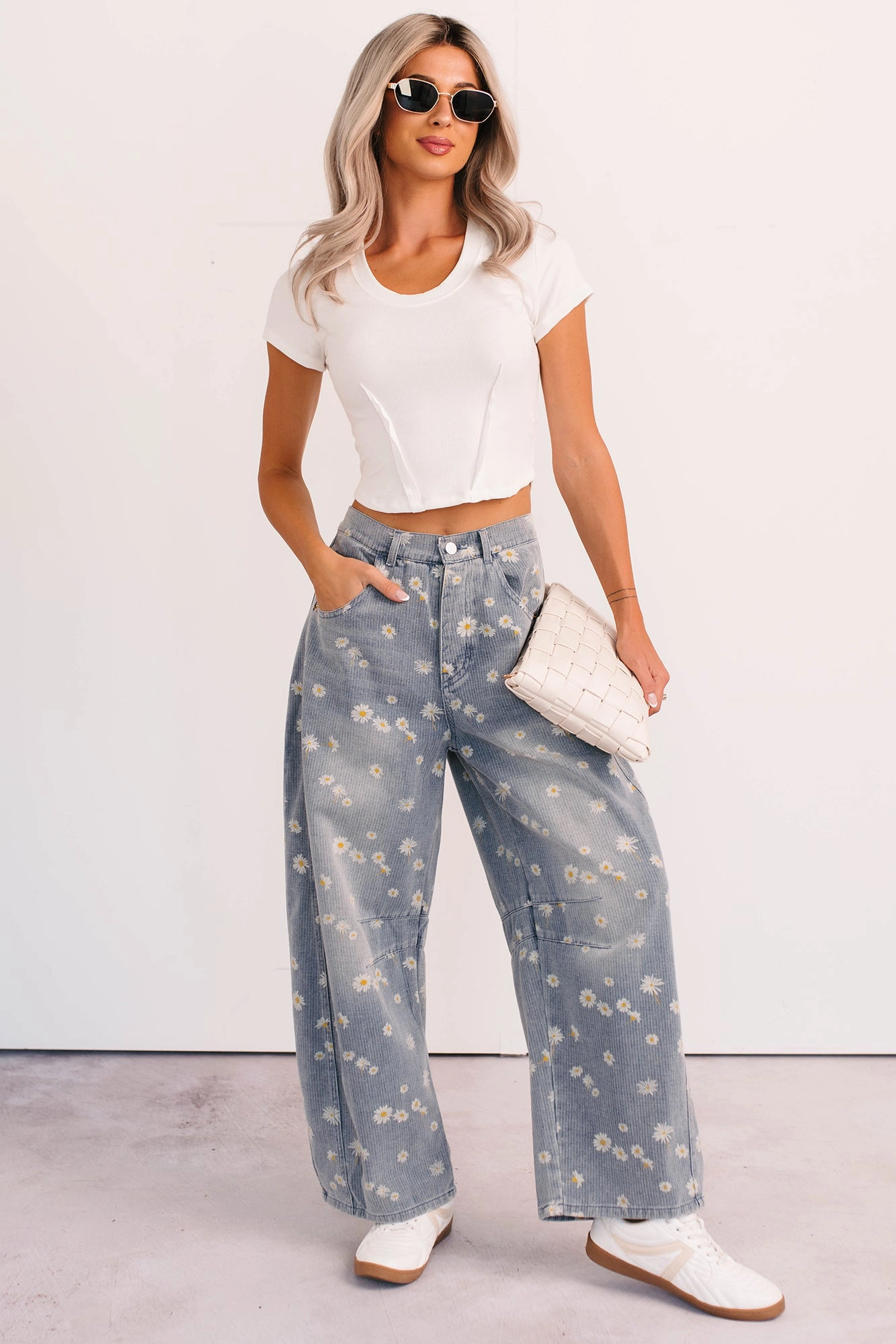 Weekend Warrior Luxury Athlete Fit Rae Floral Stripe Wide Leg Barrel Jeans (Denim)