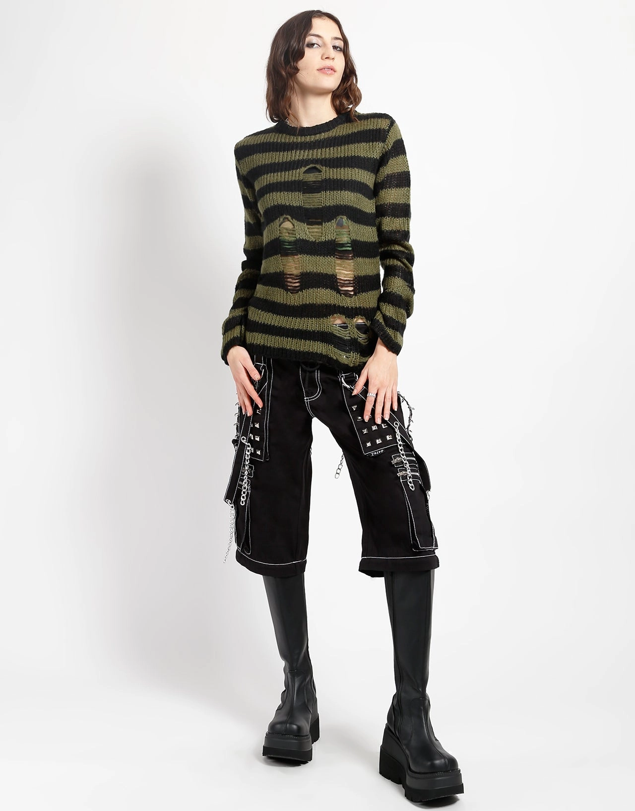 AllDaySoftness Adjustable Cuff System RAG STRIPE SWEATER ARMY