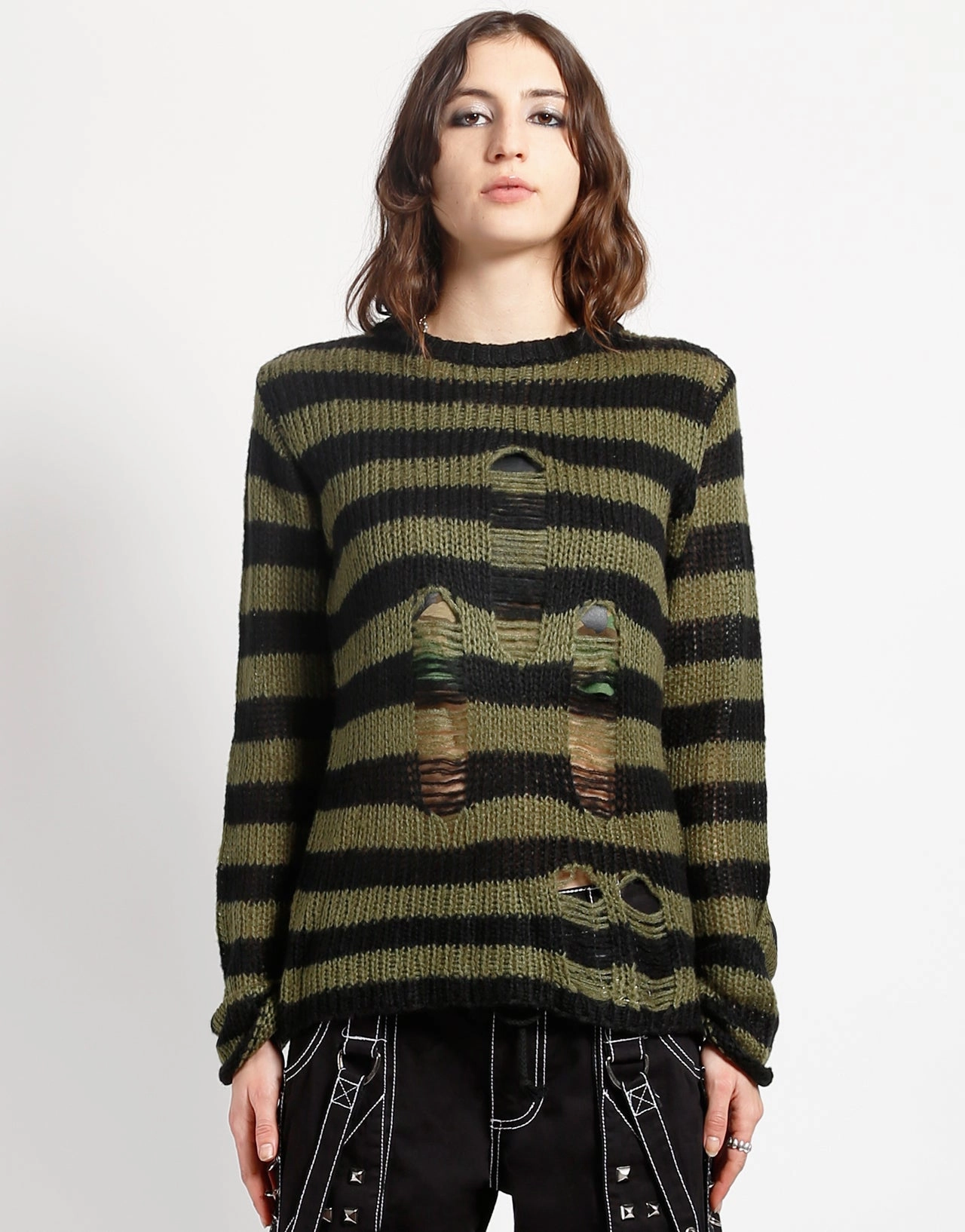Durable Reinforced Elbows RAG STRIPE SWEATER ARMY