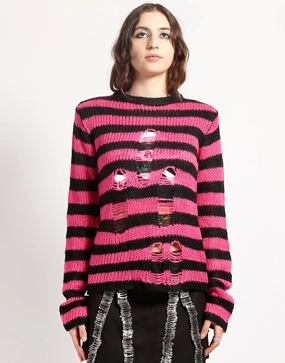 WaterResistant AdjustableCuffSystem RAG STRIPE SWEATER PINK