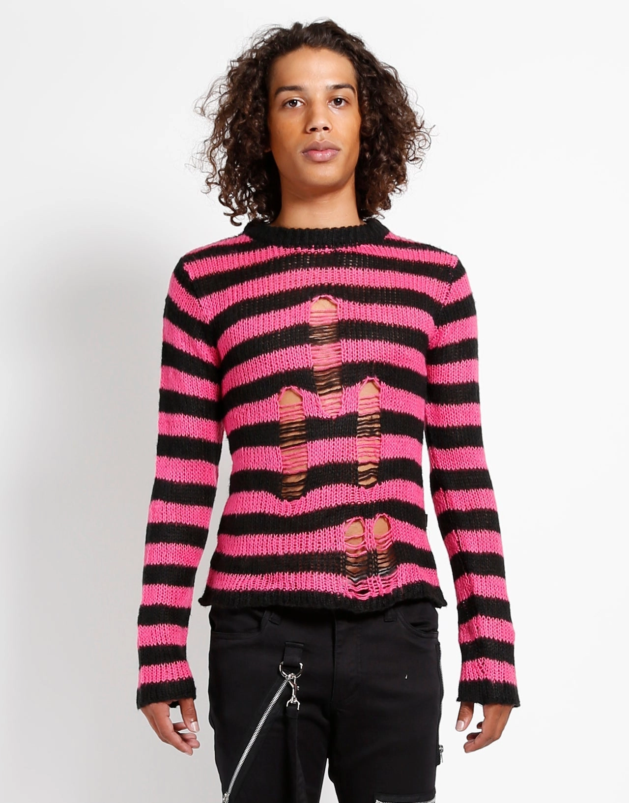 AbrasionResistant Surface RAG STRIPE SWEATER PINK