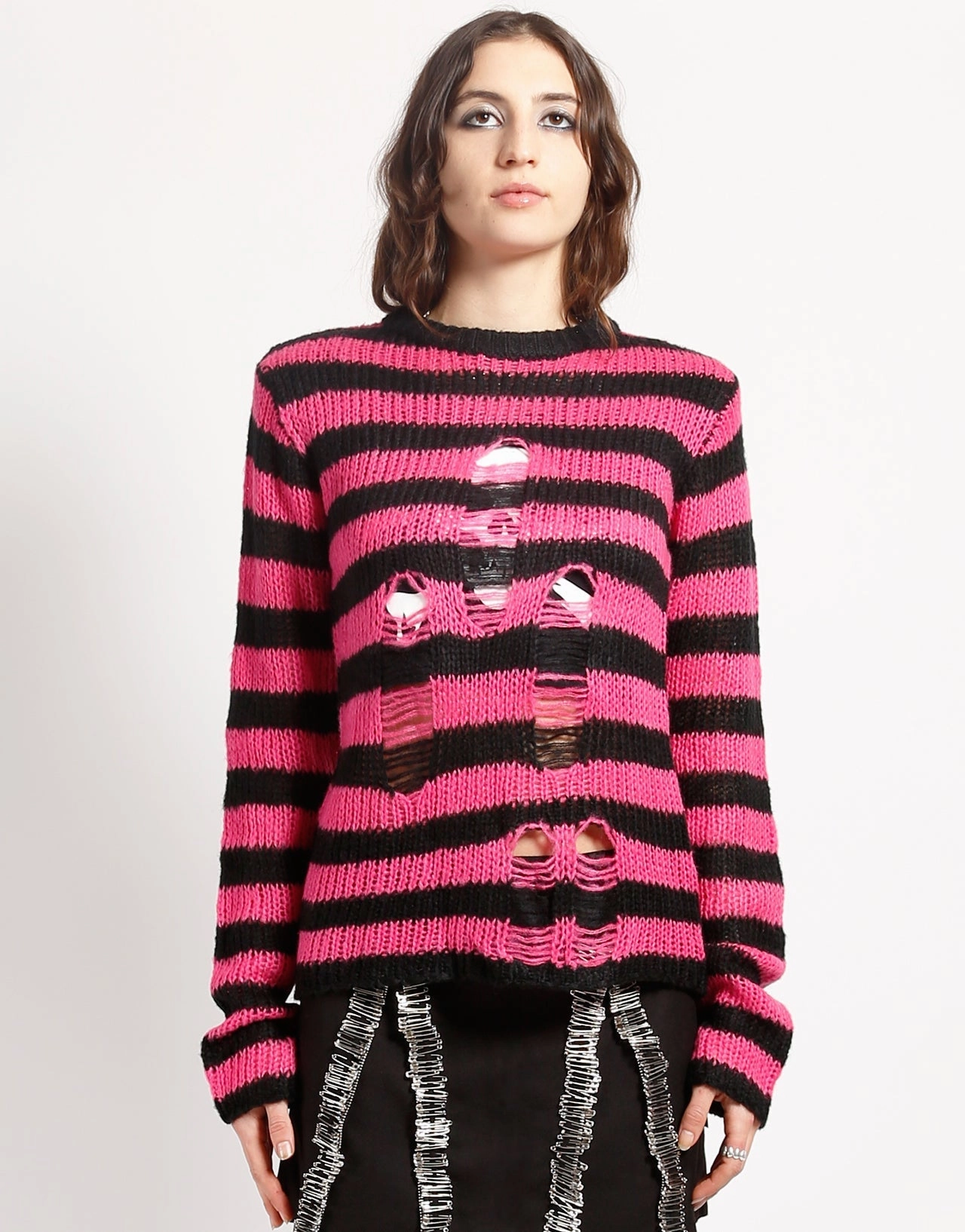 RAG STRIPE SWEATER PINK Comfy Layer Quick Dry Fabric