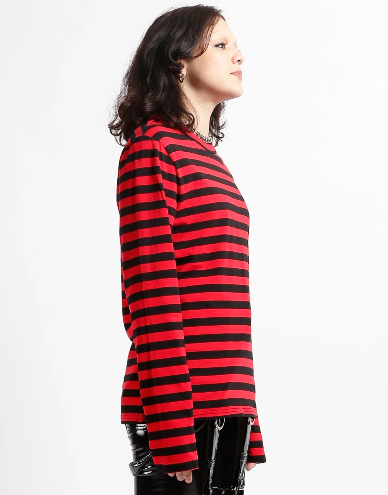 Layered Collar SKULL STRIPE KNIT TOP BLACK/RED