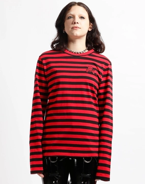 ElasticTrimming Multi Way Adjustable Fit SKULL STRIPE KNIT TOP BLACK/RED