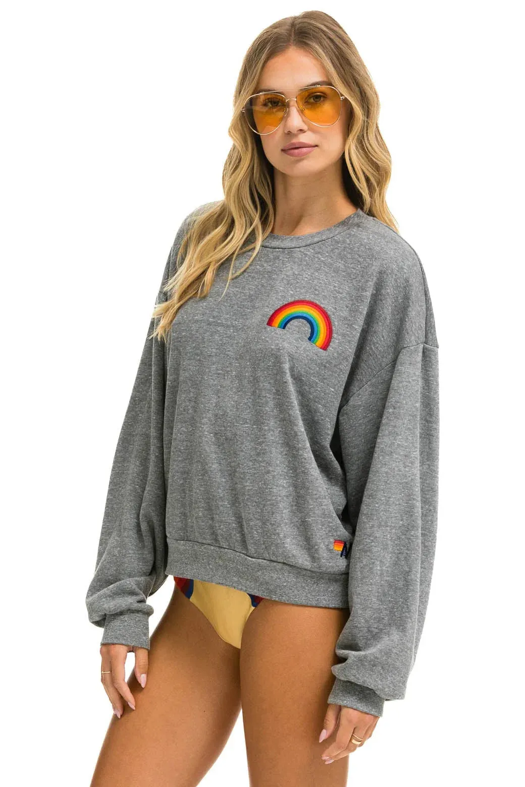Rainbow Embroidery Relaxed Crew Sweatshirt Breathable Knit Wear
