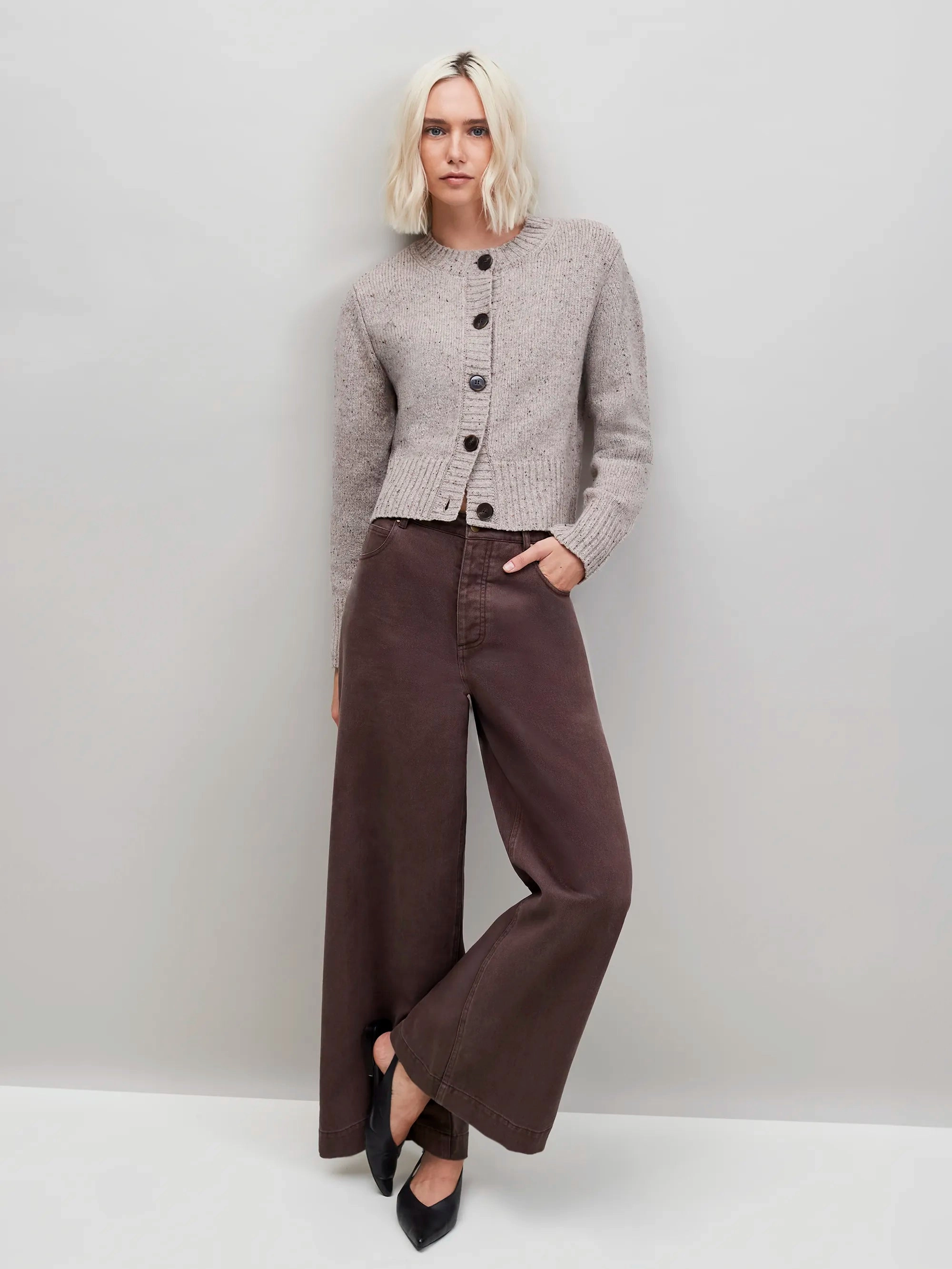 LongSleeve Neutral Speckle Donegal Cardigan