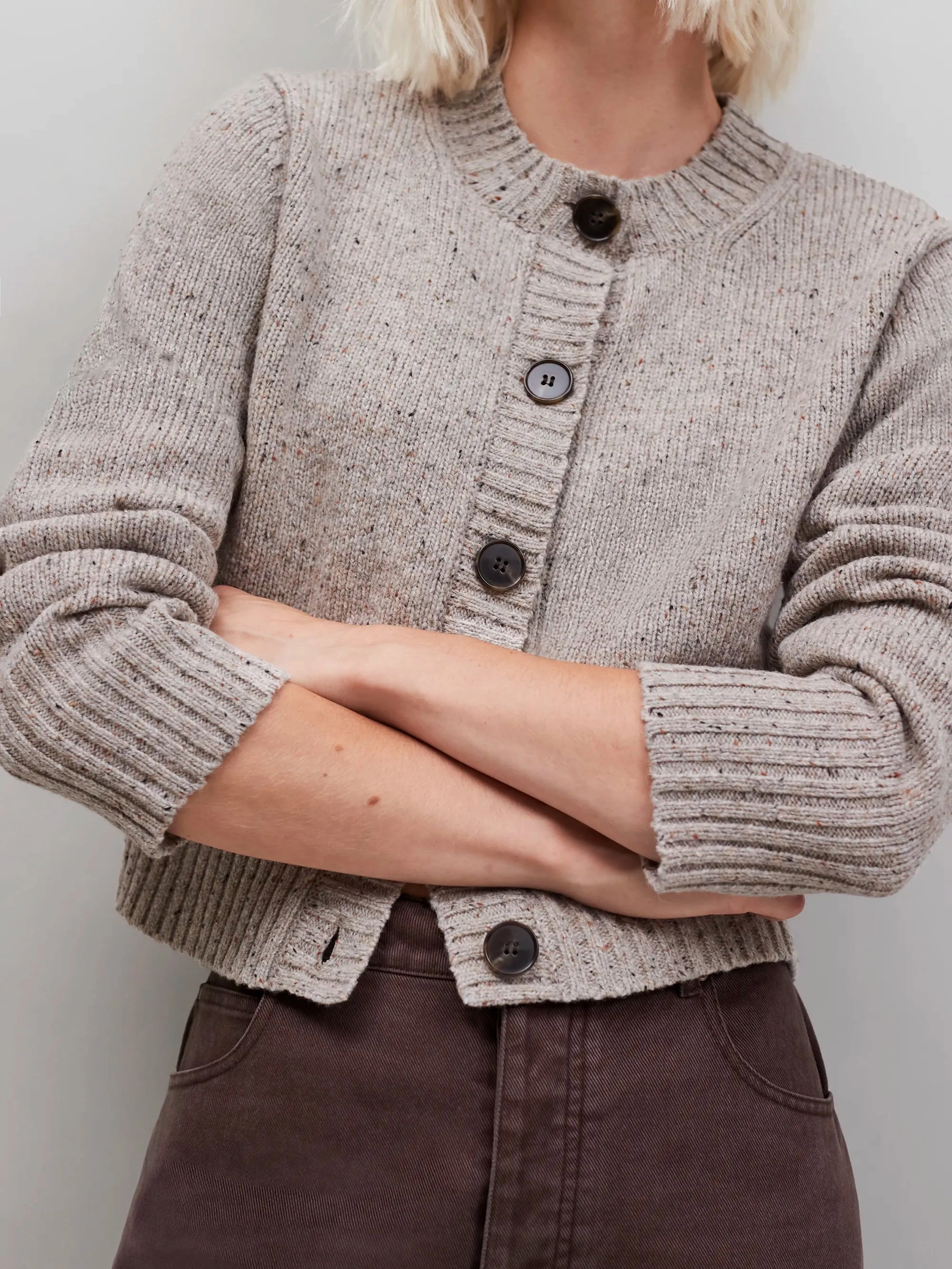 Neutral Speckle Donegal Cardigan Comfy Style Metallic Fiber Blend