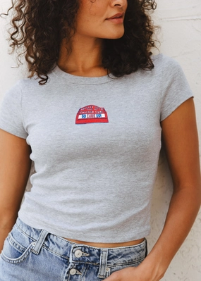 Wrigley Field Marquee Baby Tee - Heather Grey OrganicCottonBlend NonIrritating Seams