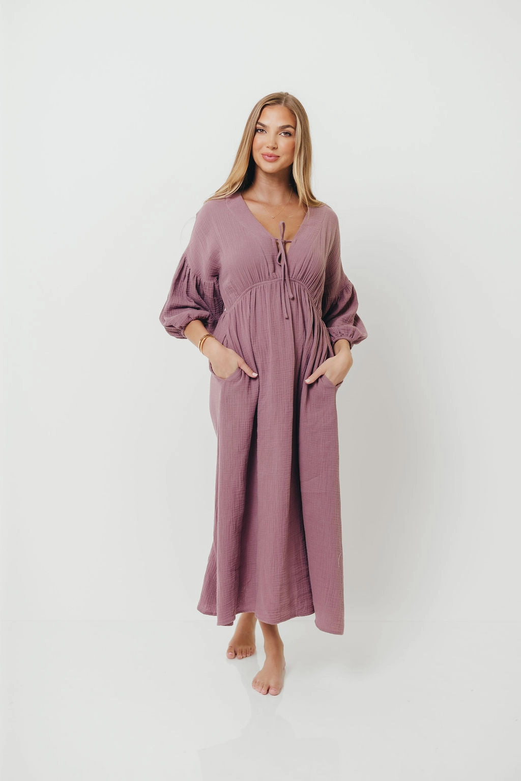 Hunter 100% Cotton Gauze Midi Dress in Smoky Plum - Bump Friendly *9/22 PRE-ORDER* Effortless Style