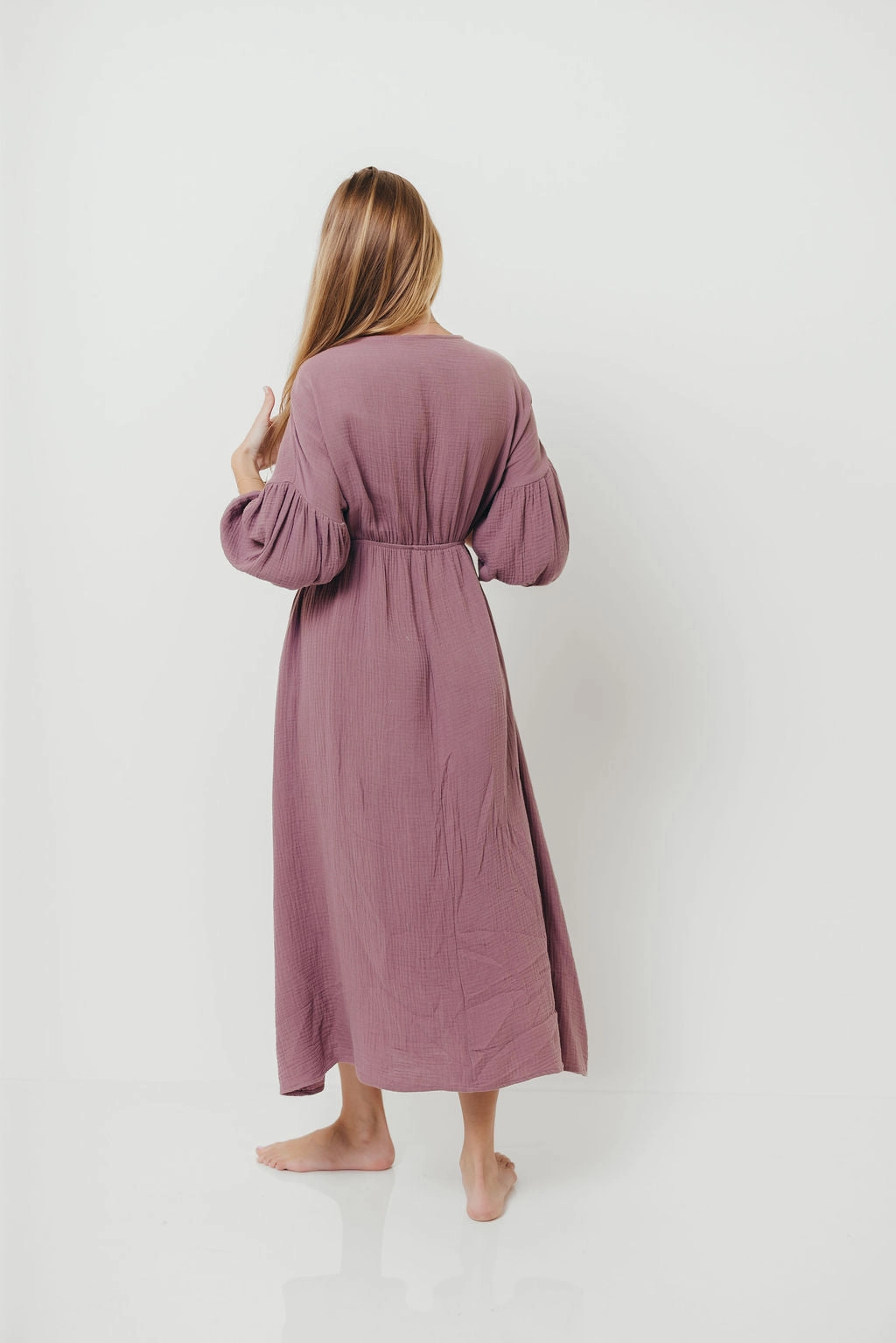 Hunter 100% Cotton Gauze Midi Dress in Smoky Plum - Bump Friendly *9/22 PRE-ORDER* Ruffle Detail