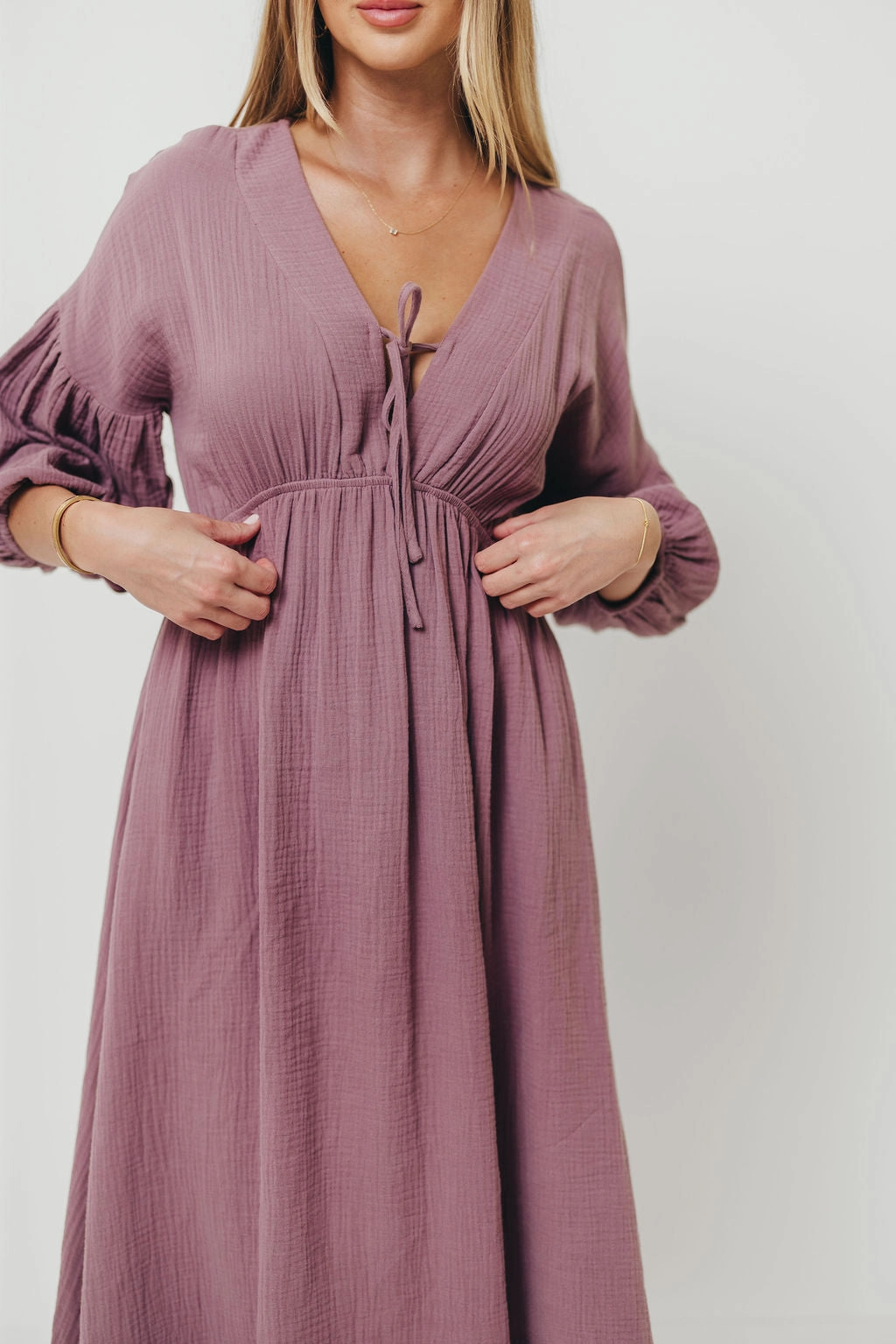 Versatile Comfort Wear Hunter 100% Cotton Gauze Midi Dress in Smoky Plum - Bump Friendly *9/22 PRE-ORDER*