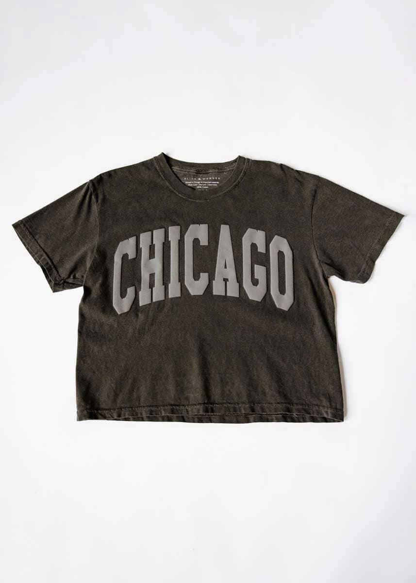 Chicago Collegiate Puff Crop Tee - Pepper Fleece Pullover Everyday Comfort