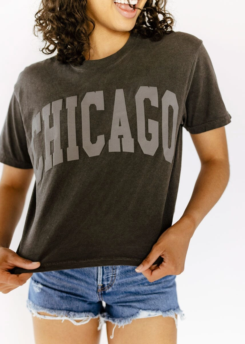 Chicago Collegiate Puff Crop Tee - Pepper WaterRepellent Finish Casual Sweater