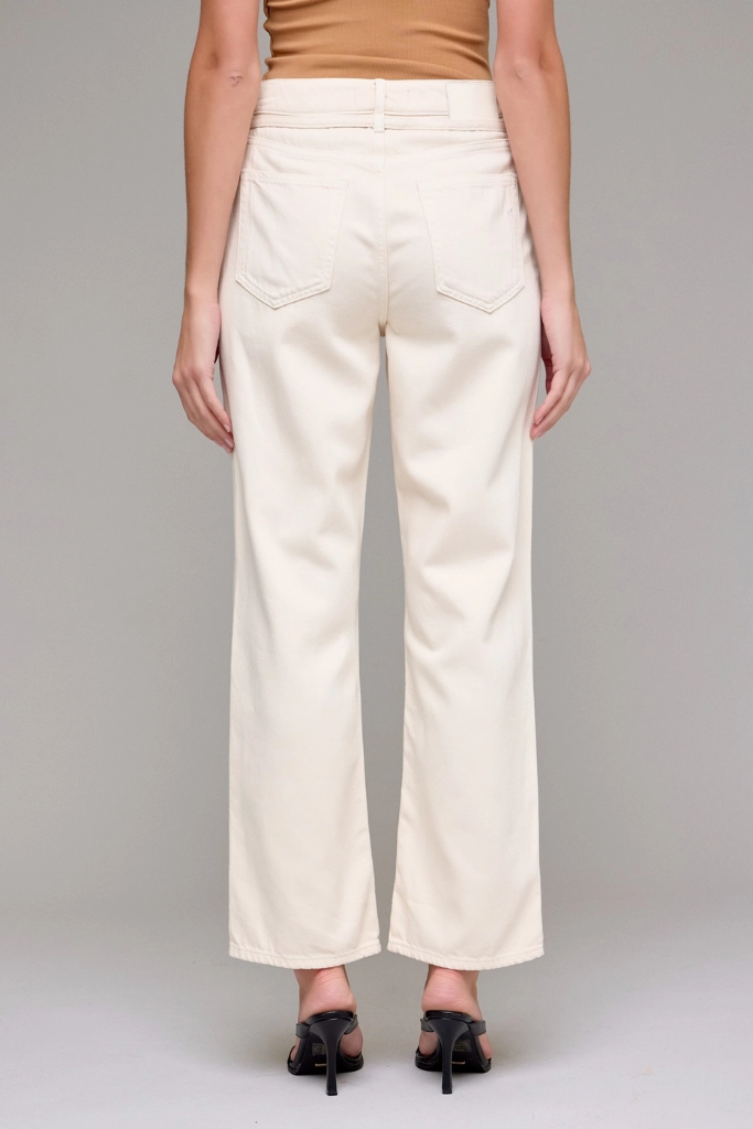 Simone Tie Waist Straight Wide Leg Ankle Jean Flexible Waistband Strong Stitch