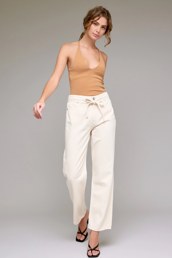 Function Ready Everyday Outfit Simone Tie Waist Straight Wide Leg Ankle Jean