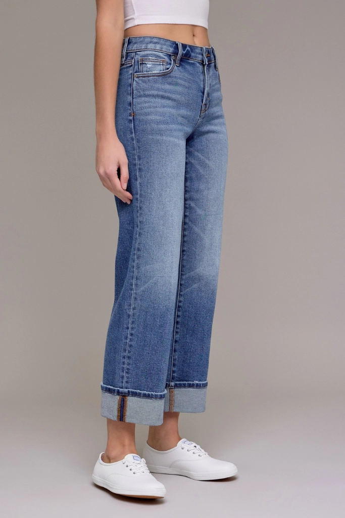 Travel Comfort Elle Mid Rise Wide Straight Leg Jean
