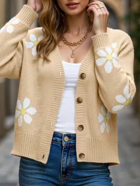 ThermalRegulating Fall Floral Button Varsity Sweater Jacket