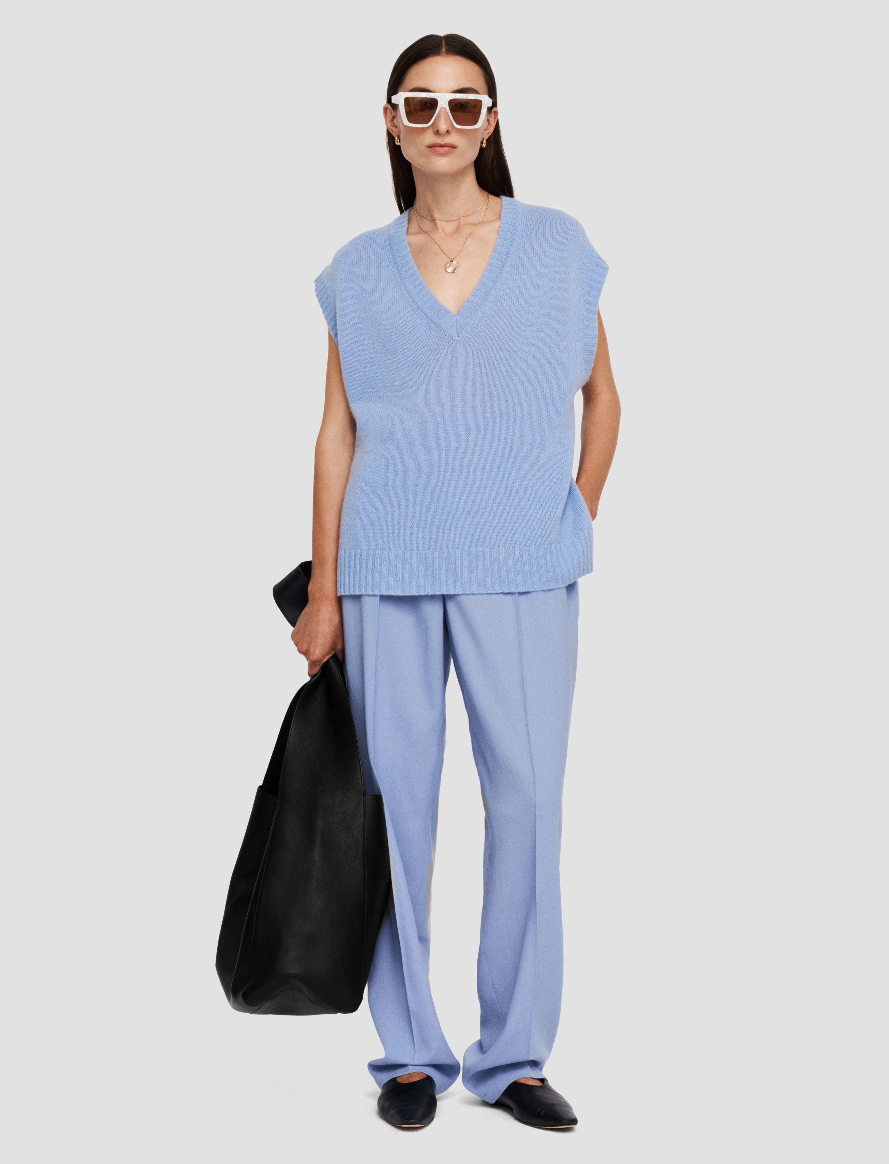 Flexible Waistband Classic Pick Open Cashmere Vest