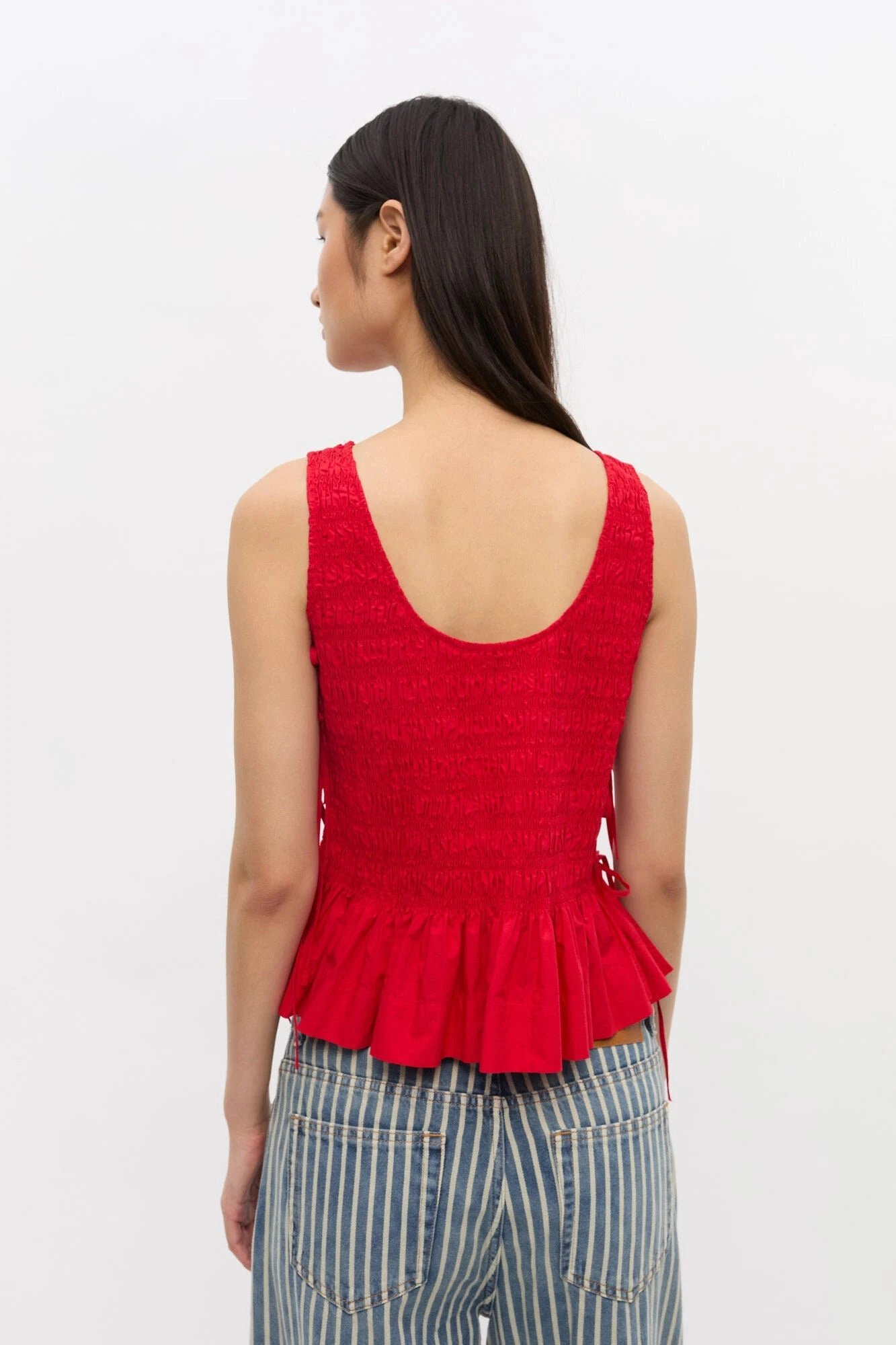 Red Cotton Smock Tie Top Athletic Wear