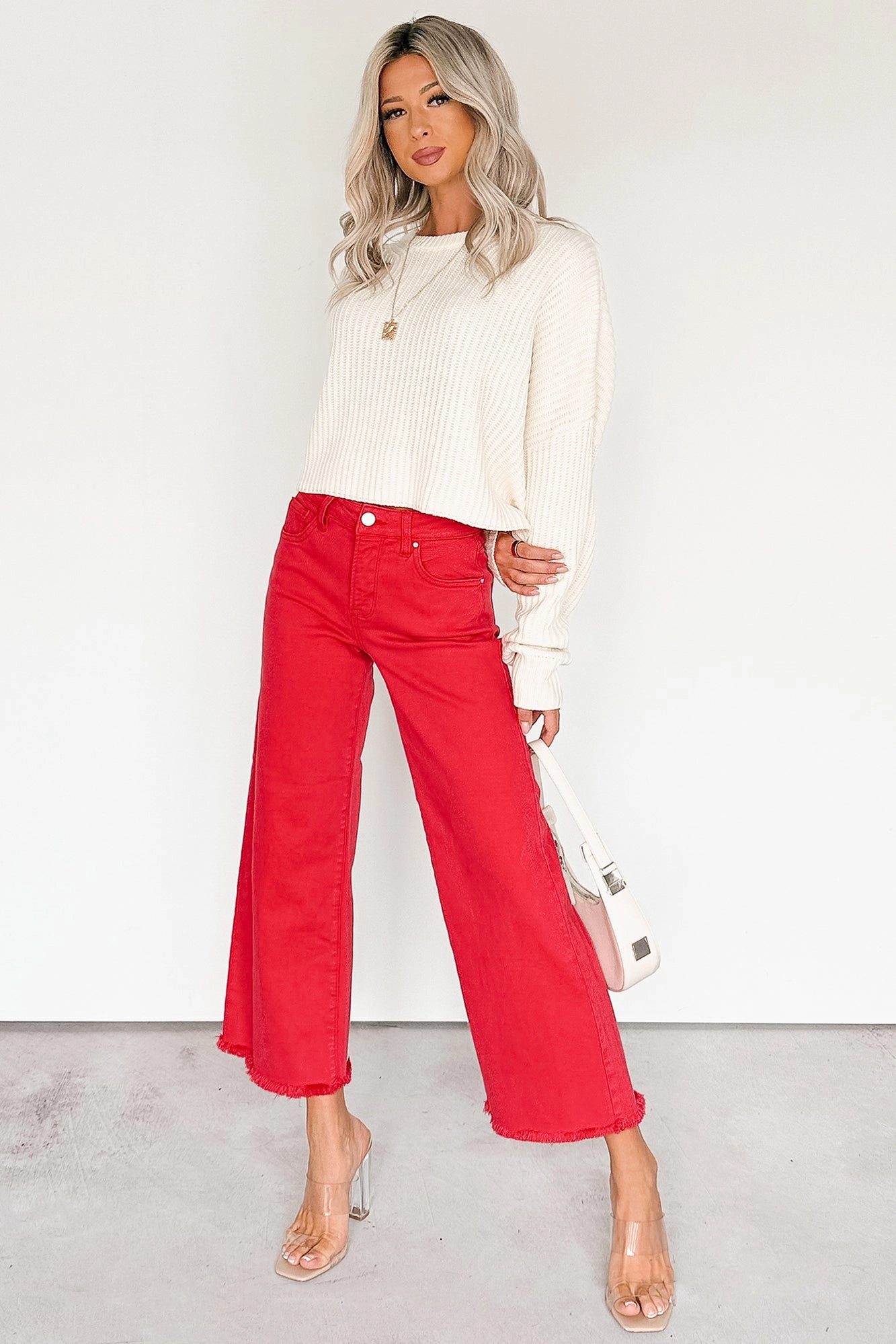 Walter High Rise Wide Crop Risen Jeans (Scarlet) Couple Look Elegant Summer Vibes