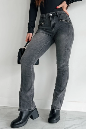 Calix Zipper Pocket Almost Famous Bootcut Jeans (Black Denim) Durable Triple Stitched Seams Winter Warmth Sustainable