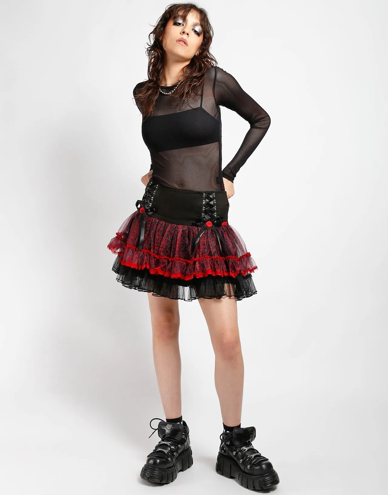 TUTU SKIRT RED LEOPARD Stain Resistant Weave