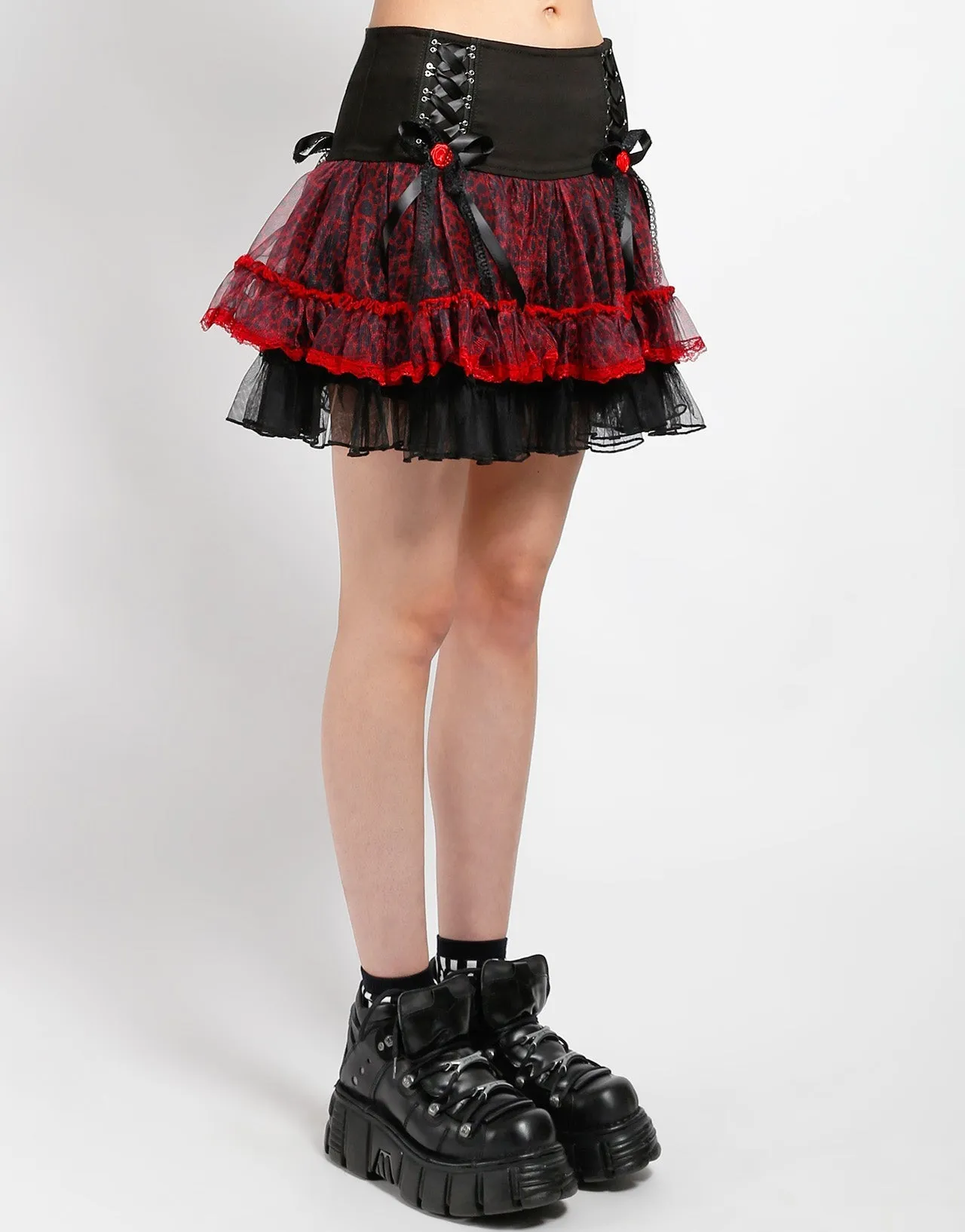 Sleek Look Seamless Waistband TUTU SKIRT RED LEOPARD