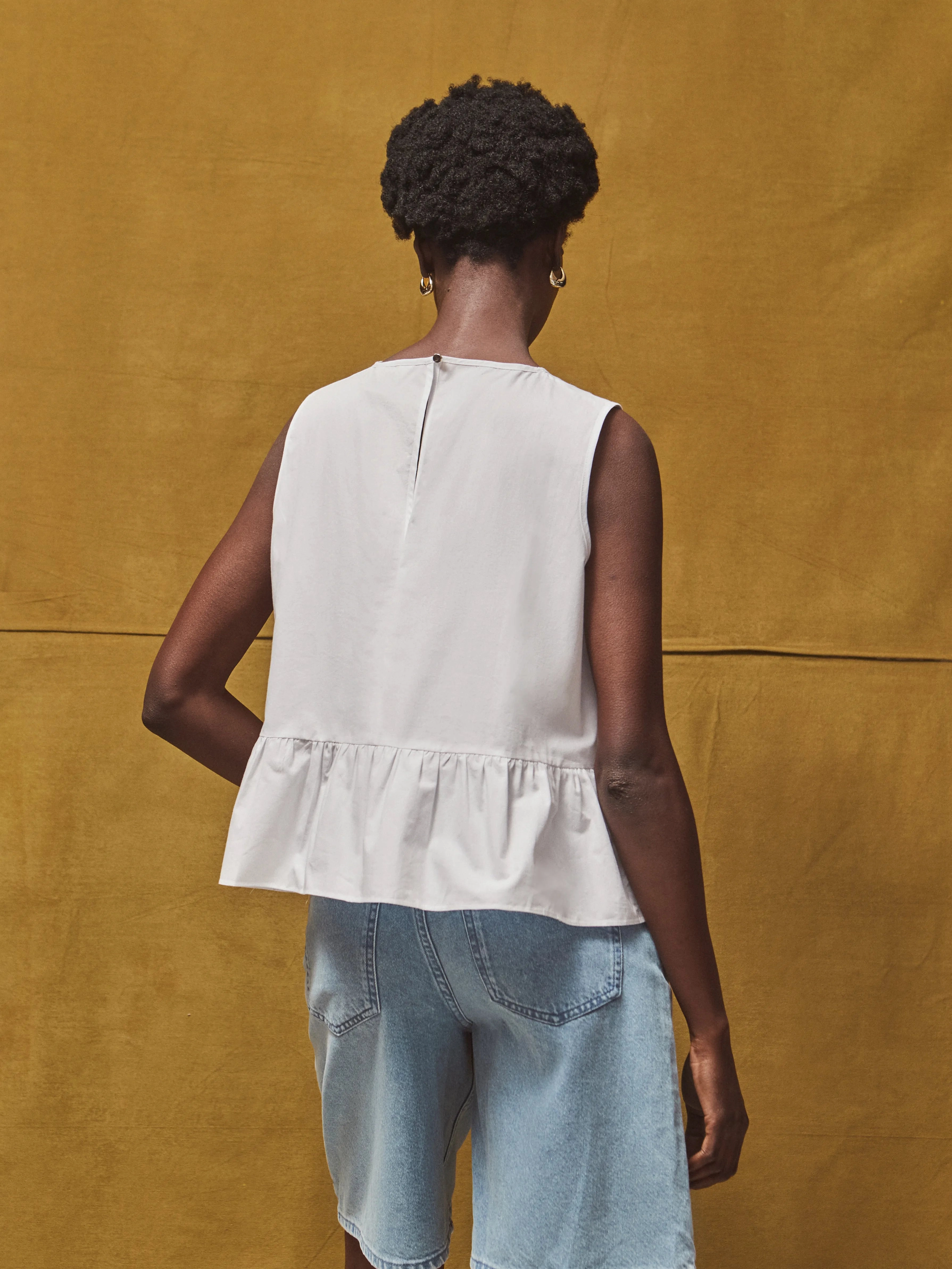 White Frill Hem Cotton Top Sporty Top