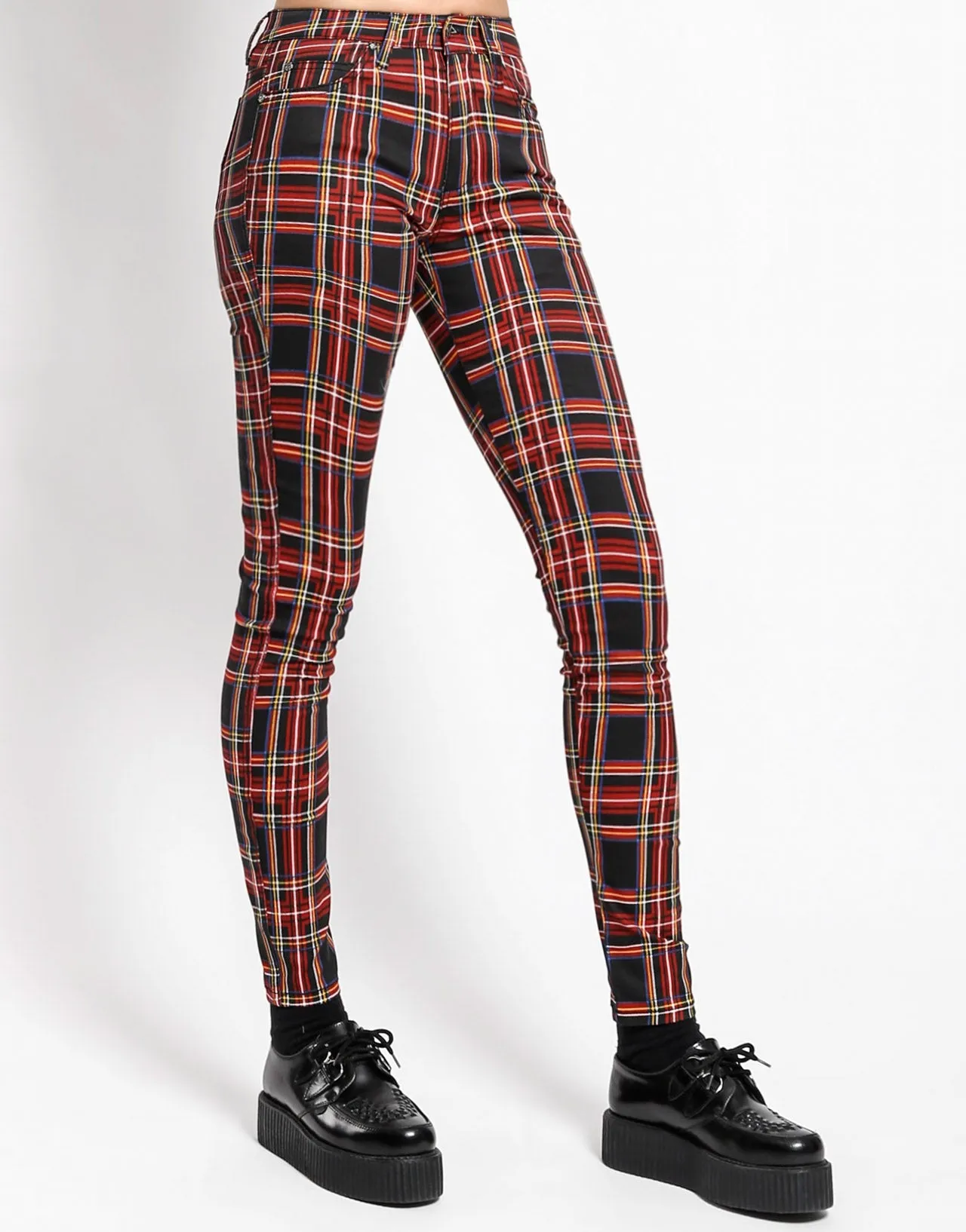 HIGH WAIST T-BACK JEAN BLACK PLAID Airy Feel